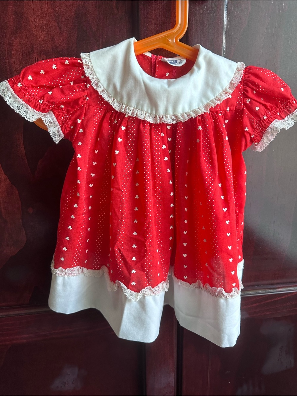 Vintage Girls' Red Lace-Trim Dress with White Collar